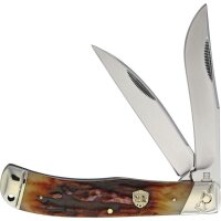 Rough Ryder Brown Stag Bone Jumbo Trapper Folding Knife...