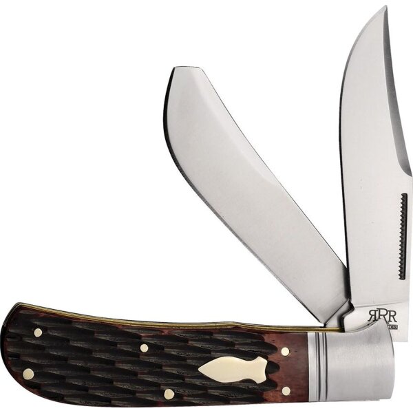 Rough Ryder Reserve Large Trapper Finger Grooved Brown Bone Knochen Big Belly Trapper Folding Knife