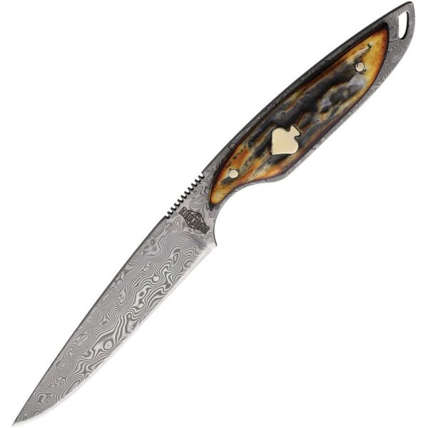 Rough Ryder Streamline Cinnamon Bone Damast Knochen und Lederscheide Damascus Spade Shield Fixed Blade Knife with Sheath RR2532
