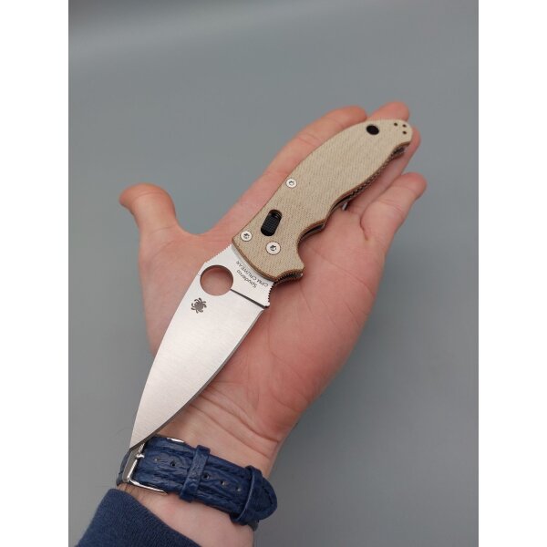 Spyderco Manix 2 Coyote Tan Brown Canvas Micarta CPM Cru-Wear PlainEdge 01SP1258