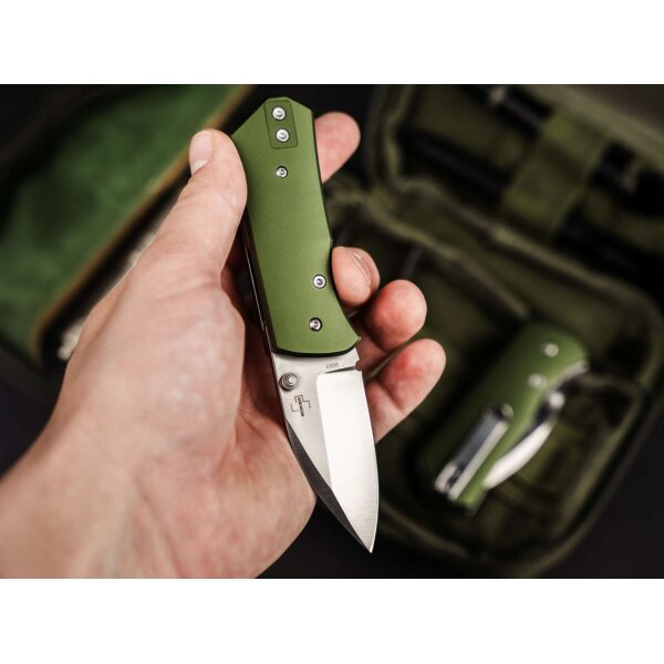 Böker Plus Lefti Lefty Grün Green Linerlock Aluminium 12C27 Stahl 01BP0006