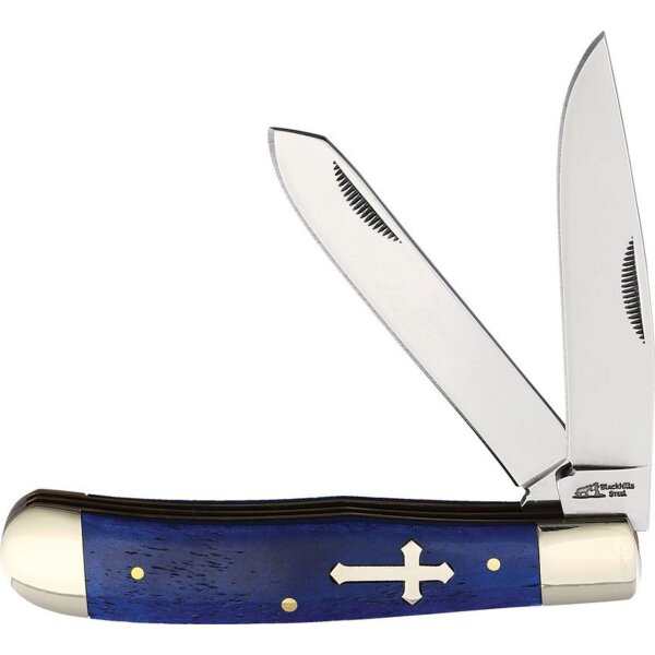 Frost Cutlery Trapper Cross & Holy Church mit Kreuz Taschenmesser Knochengriff Bone Knochen Kirche Gott Blue Blau