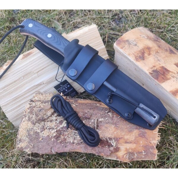 Joker Nomad 6.5 N695 Micarta Schwarz inkl. Paracord Kydexscheide Feuerstarter
