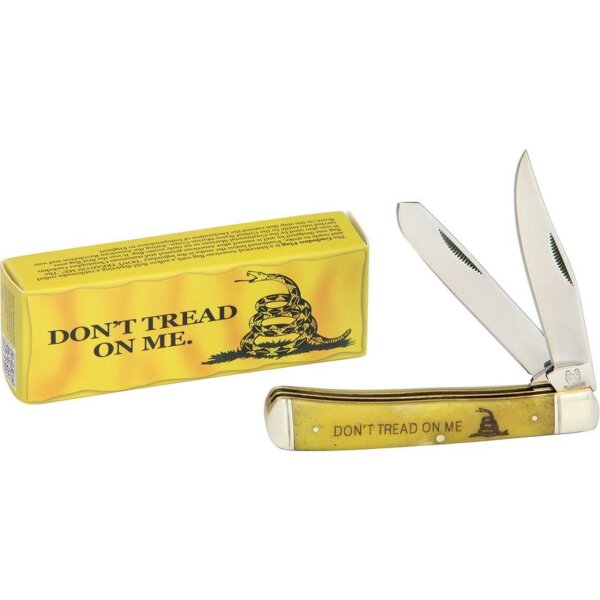 Rough Ryder Trapper Dont tread on me Yellow Smooth Bone Knochen Taschenmesser Messer rostfrei gelb Schlange snake RR1381