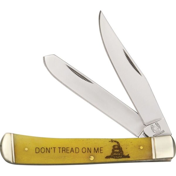 Rough Ryder Trapper Dont tread on me Yellow Smooth Bone Knochen Taschenmesser Messer rostfrei gelb Schlange snake RR1381