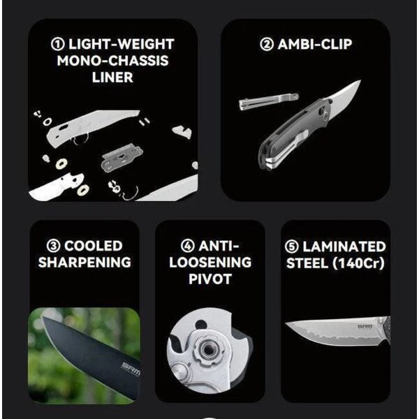 SRM Knives 255L-TE2 Medal Ambi Lock Folder TC4 Titangriff 140Cr Laminatstahl