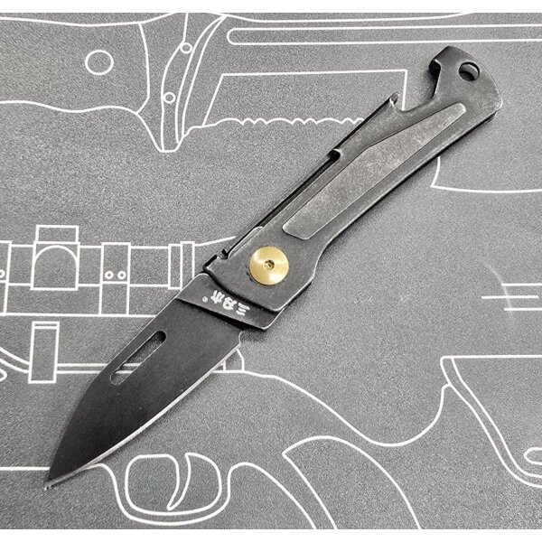 Sanrenmu 431S-SB Mini Slipjoint Messer 12C27 Stahl Vollmetall Flaschenöffner dark stonewashed