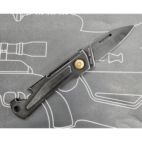 Sanrenmu 431S-SB Mini Slipjoint Messer 12C27 Stahl Vollmetall Flaschenöffner dark stonewashed