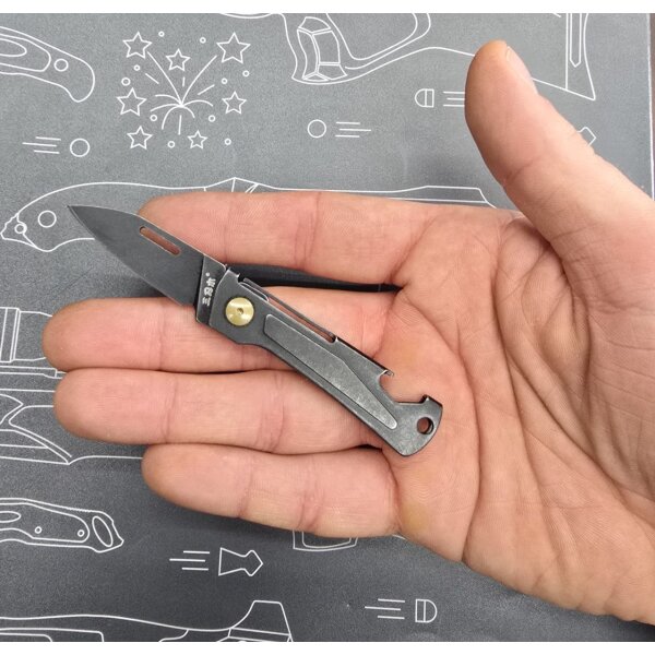 Sanrenmu 431S-SB Mini Slipjoint Messer 12C27 Stahl Vollmetall Flaschenöffner dark stonewashed