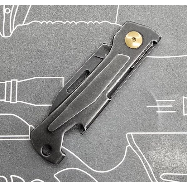 Sanrenmu 431S-SB Mini Slipjoint Messer 12C27 Stahl Vollmetall Flaschenöffner dark stonewashed