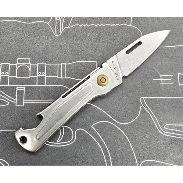 Sanrenmu 431S-SF Mini Slipjoint Messer 12C27 Stahl Vollmetall Flaschenöffner stonewashed