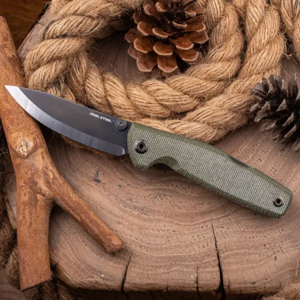 Real Steel RSK Yak Scandi Grind Bushcraft Folder Green Micarta