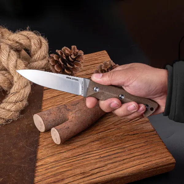 Real Steel RSK Black Thorn Natural Micarta - K110 Stahl Lederscheide