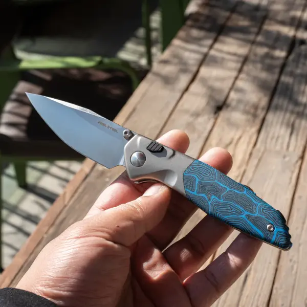 Real Steel RSK Hoeft Titanium & Blue Damascus G10 - S35VN Stahl