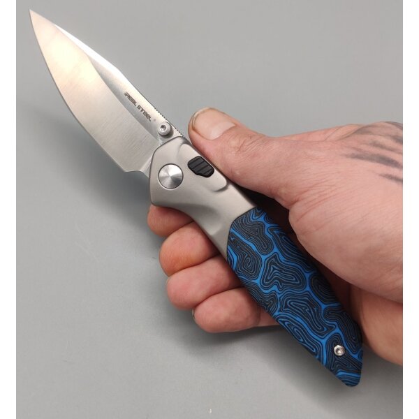 Real Steel RSK Hoeft Titanium & Blue Damascus G10 - S35VN Stahl