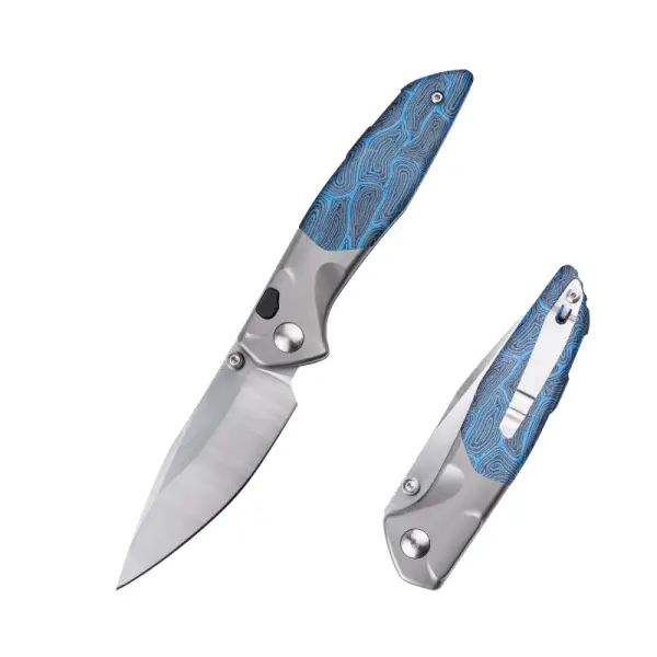 Real Steel RSK Hoeft Titanium & Blue Damascus G10 - S35VN Stahl