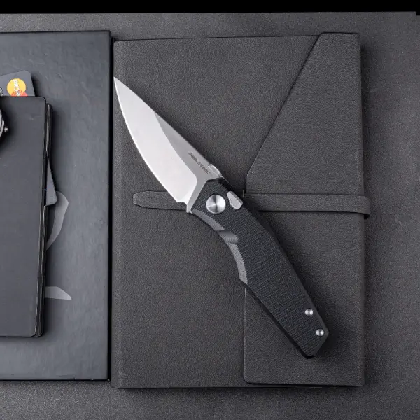 Real Steel RSK Spectrum satin / black G10 Nitro-V Stahl Button Lock