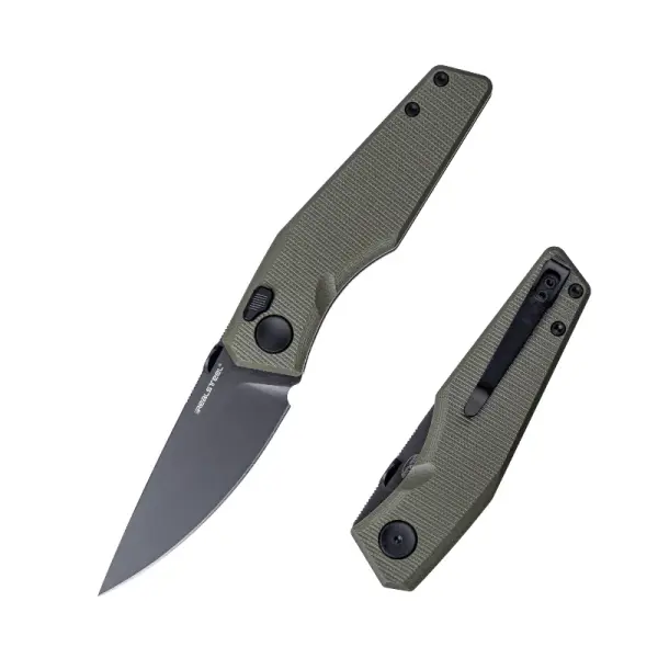 Real Steel RSK Spectrum PVD black / OD Green G10 Nitro-V Stahl Button Lock