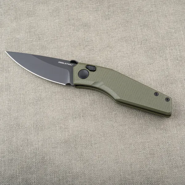 Real Steel RSK Spectrum PVD black / OD Green G10 Nitro-V Stahl Button Lock