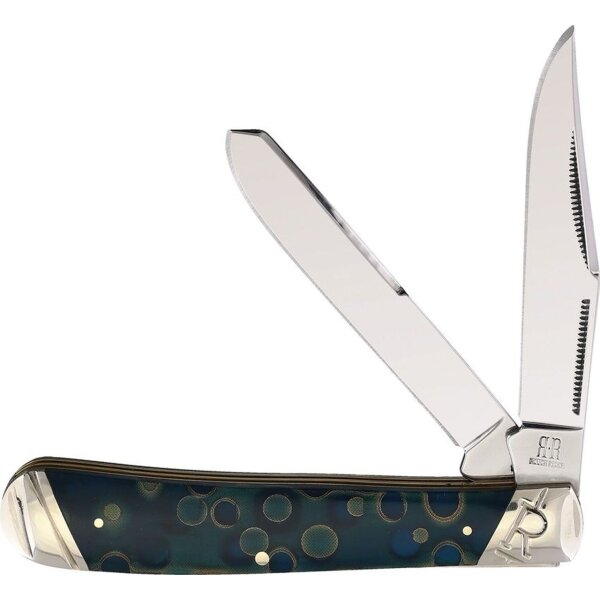 Rough Ryder Celestial Trapper mit Turquose blauem Griff in Steinoptik Messer Taschenmesser Doppelklinge RR2066