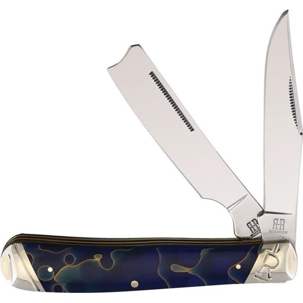 Rough Ryder Celestial Razor mit Turquose blauem Griff in Steinoptik Messer Taschenmesser Doppelklinge RR2071