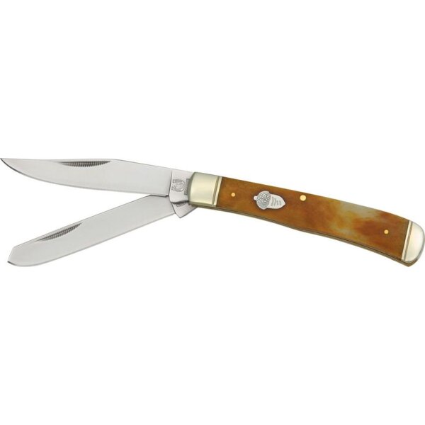 Rough Ryder Trapper Tobacco Bone Knochen Tabak Messer Taschenmesser TOBACCO SMOOTH Knochen mit Inlay und Sammlerbox RR777