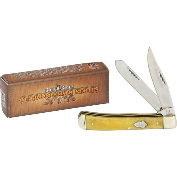 Rough Ryder Trapper Tobacco Bone Knochen Tabak Messer Taschenmesser TOBACCO SMOOTH Knochen mit Inlay und Sammlerbox RR777
