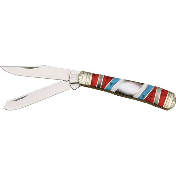 Rough Ryder Stoneworx Trapper mit Perlmut und Steinmix Mother of Pearl rot blau weiß Messer Taschenmesser Doppelklinge RR918