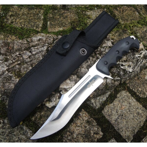 S-TEC BLACK BOWIE Messer Outdoormesser Fahrtenmesser G10 Griff Nylonscheide