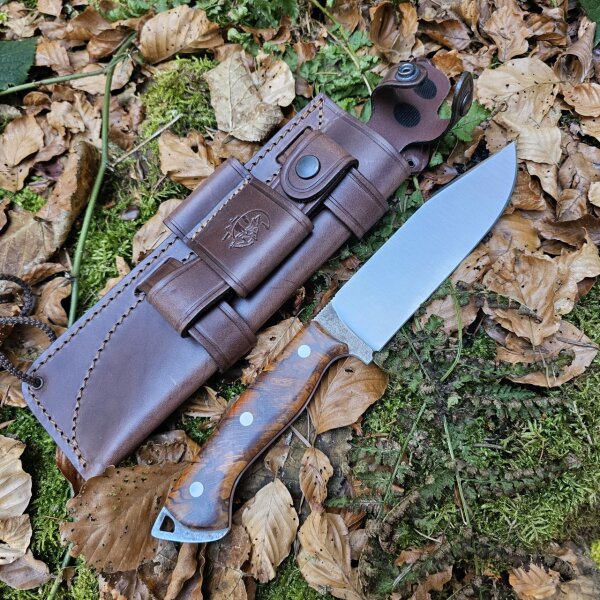 J&V Forester Knives Anubis Carbonstahl Haya stabilisierte Pappel Premium Holzgriff inkl. Lederscheide braun Handmade