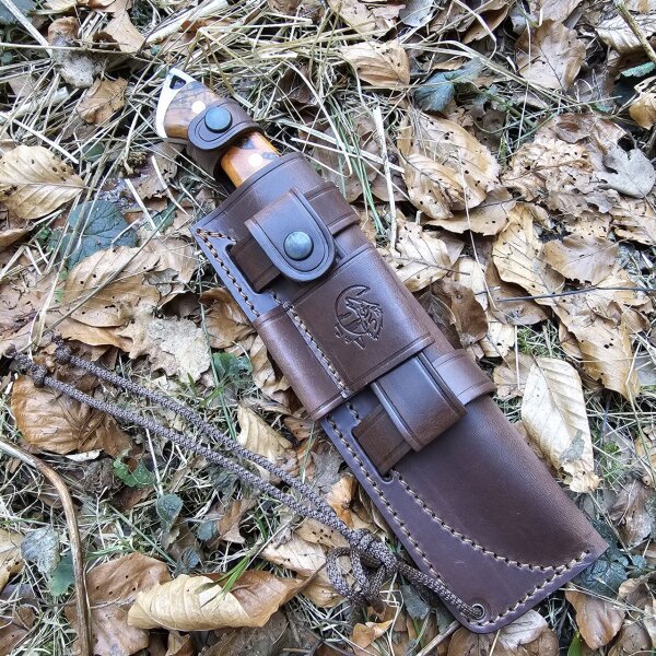 J&V Forester Knives Anubis 1.4116 Stahl Haya stabilisierte Pappel Premium Holzgriff inkl. Lederscheide braun Handmade