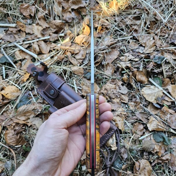 J&V Forester Knives Anubis 1.4116 Stahl Haya stabilisierte Pappel Premium Holzgriff inkl. Lederscheide braun Handmade