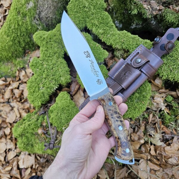 J&V Forester Knives Anubis 1.4116 Stahl Chopo stabilisierter Holzgriff inkl. Lederscheide braun Handmade