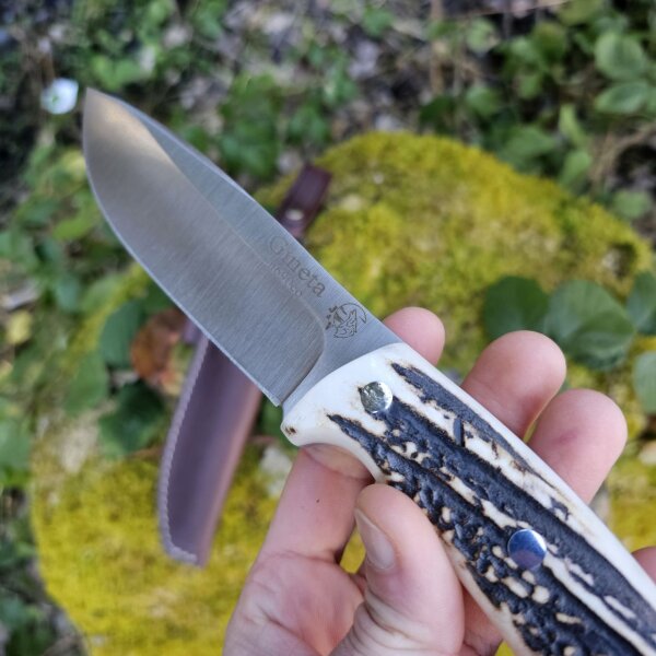 J&V Forester Knives Gineta Premium Messer mit N690co Stahl Hirschhorn Horn inkl. Lederscheide braun