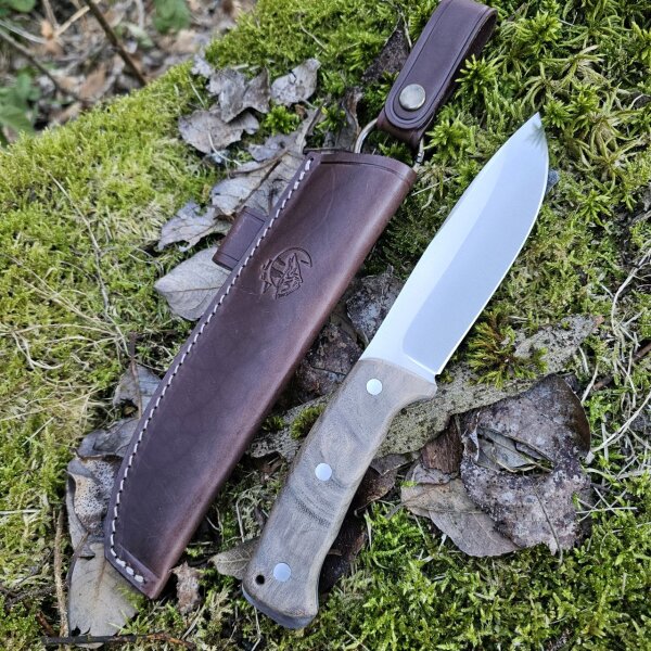 J&V Forester Knives Gineta Premium Messer mit N690co Stahl Yute Bison Micarta  inkl. Lederscheide braun