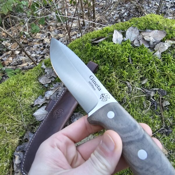 J&V Forester Knives Gineta Premium Messer mit N690co Stahl Yute Bison Micarta  inkl. Lederscheide braun