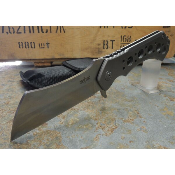 S-Tec Cleaver XL Taschenmesser Messer 440 Stahl SILVER + Tasche 26 cm