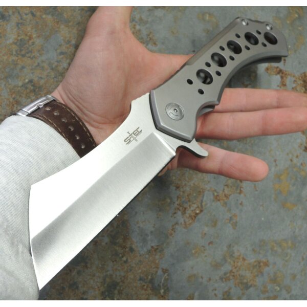 S-Tec Cleaver XL Taschenmesser Messer 440 Stahl SILVER + Tasche 26 cm