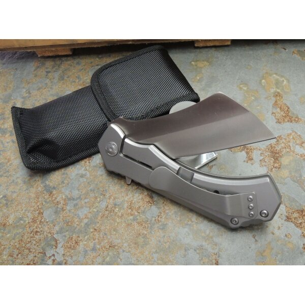 S-Tec Cleaver XL Taschenmesser Messer 440 Stahl SILVER + Tasche 26 cm