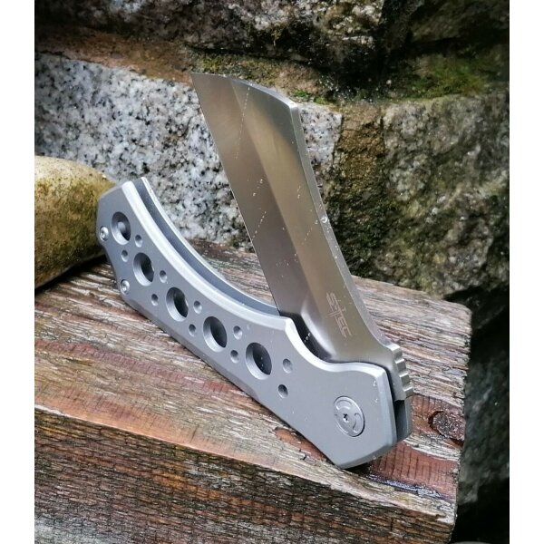 S-Tec Cleaver XL Taschenmesser Messer 440 Stahl SILVER + Tasche 26 cm