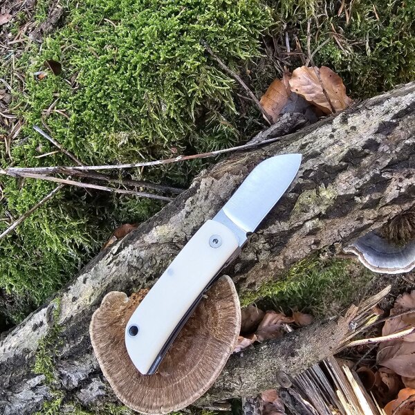 J&V Beluga XS Micarta Blanca Weiß mini Taschenmesser 14C28N Stahl Linerlock