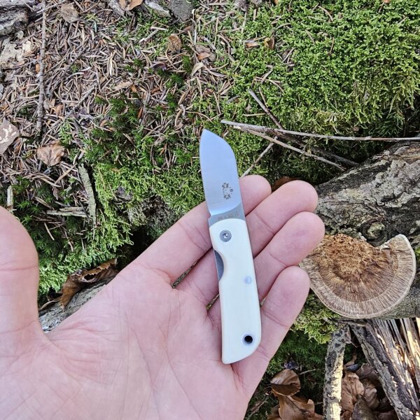 J&V Beluga XS Micarta Blanca Weiß mini Taschenmesser 14C28N Stahl Linerlock
