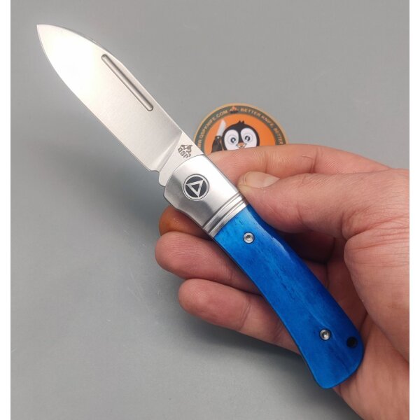 QSP Knife Hedgehog Spearpoint Blue Bone Blauer Knochen 14C28N Stahl