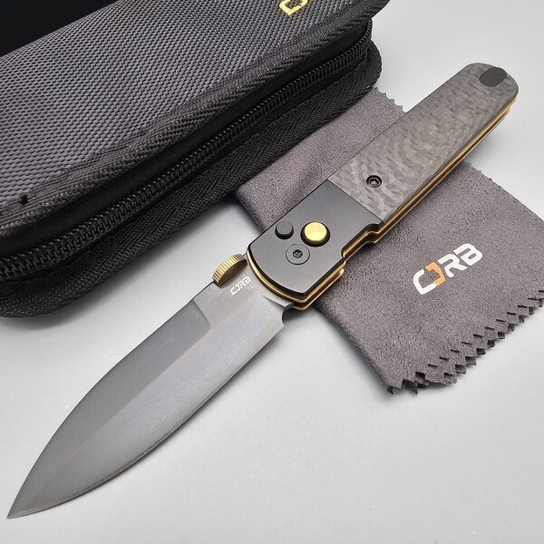 CJRB Locust PREMIUM - J1951G-BCF Locust S90V Stahl Titanium Backen und Carbon Fiber Griff Keramikkugellager Button Lock