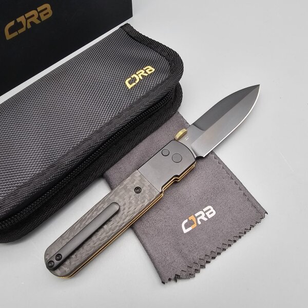 CJRB Locust PREMIUM - J1951G-BCF Locust S90V Stahl Titanium Backen und Carbon Fiber Griff Keramikkugellager Button Lock