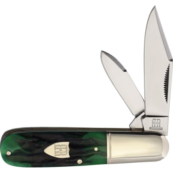 Rough Ryder Bluegill Barlow Rough Rider klassisches Taschenmesser Doppelklinge Knochengriff Bone Knochen grün schwarz black green