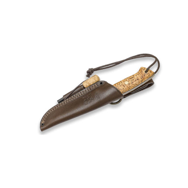 Joker Ranger Scandi 14C28N Stahl Maserbirke Bushcraft Lederscheide Feuerstarter