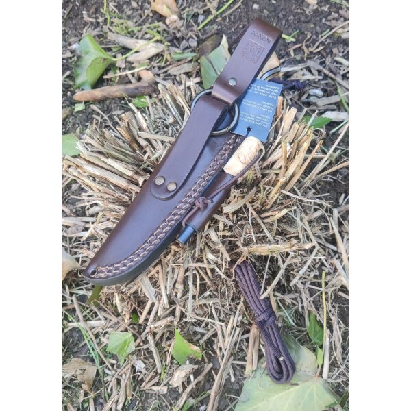 Joker Ranger Scandi 14C28N Stahl Maserbirke Bushcraft Lederscheide Feuerstarter