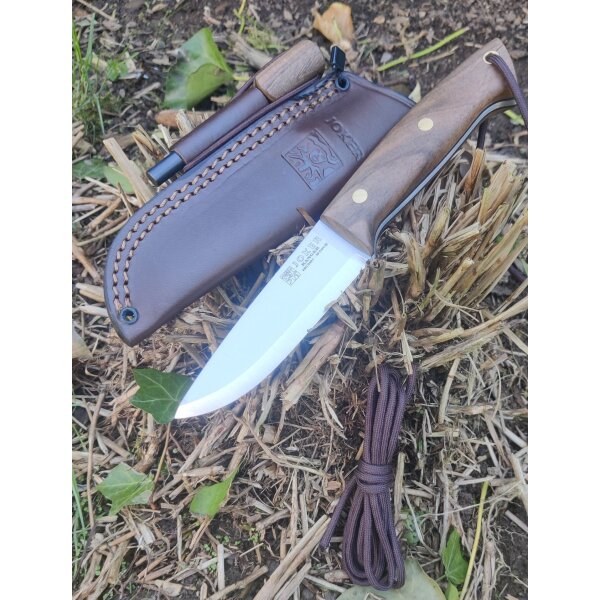 Joker Ranger Scandi Walnuss Bushcraft Lederscheide Feuerstarter