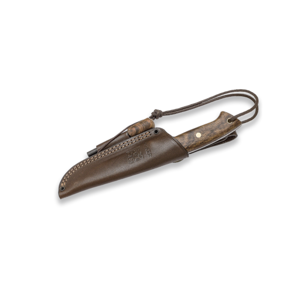 Joker Ranger Scandi Walnuss Bushcraft Lederscheide Feuerstarter